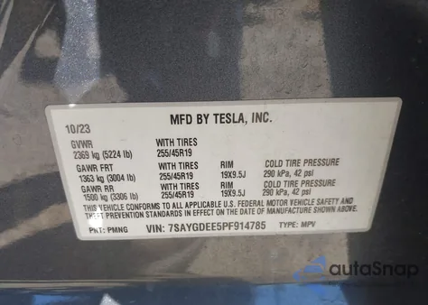 2023 Tesla Model Y Awd/Long Range Dual Motor All-Wheel Drive from USA, damaged, VIN 7SAYGDEE5PF914785
